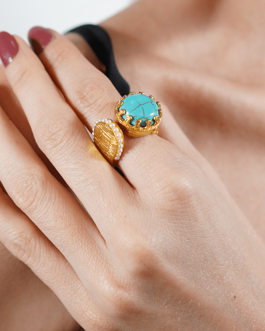 Turquoise and Labradorite Sultan Ring Adjustable - Aquadan.co