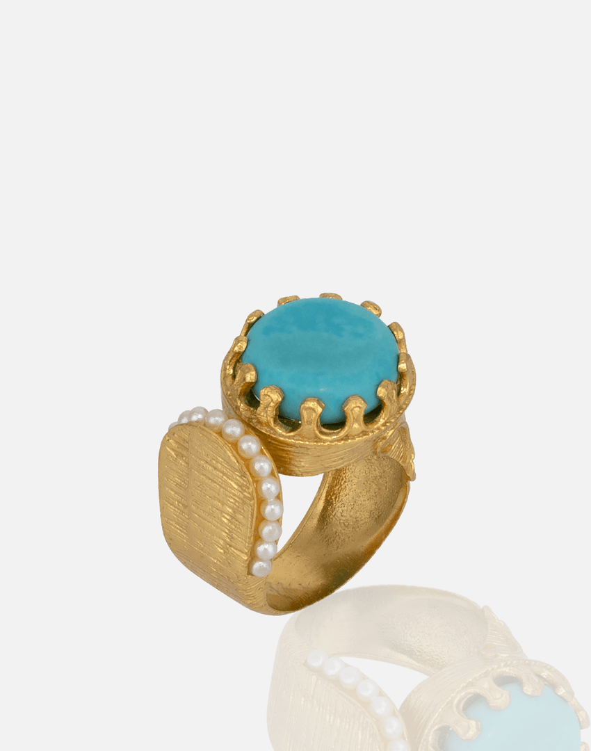 Turquoise and Labradorite Sultan Ring Adjustable - Aquadan.co